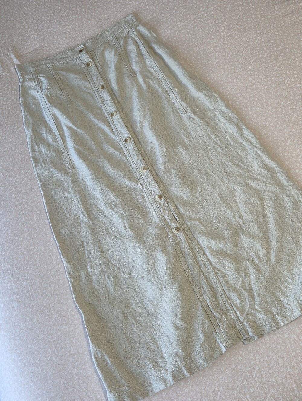 Vintage Harve Bernard 100% Linen Button Front Maxi Skirt Tan Beige Natural Sz 10